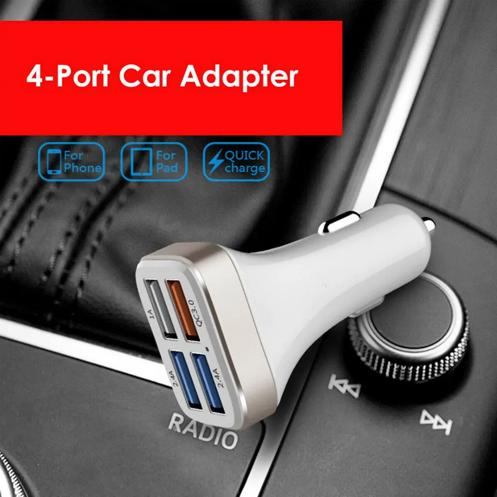 1 шт. USB Автомобильное зарядное устройство Quick Charge 3,0 быстрое 4 порта быстрое автомобильное зарядное устройство совместимо со всеми устройствами IOS Android смартфоны планшеты