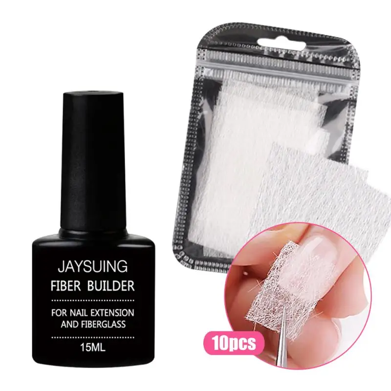 15ml Nail Extension Gel Kit Fiber Glass Builder With 10pcs Fiberglass