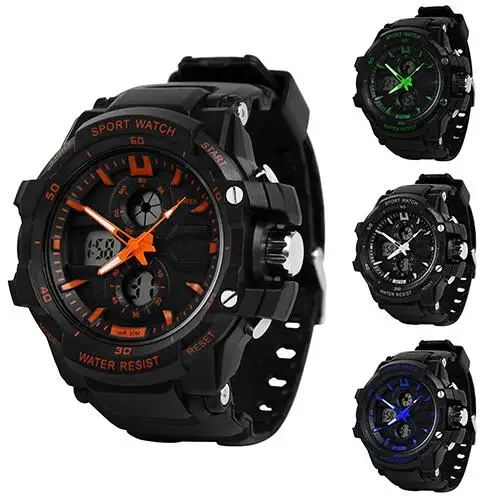 

Men Sport Digital Analog Dual Time Alarm Date Chronograph Night Light Wrist Watch Mas-culino Fashion Men's Watch Large Dial Mili