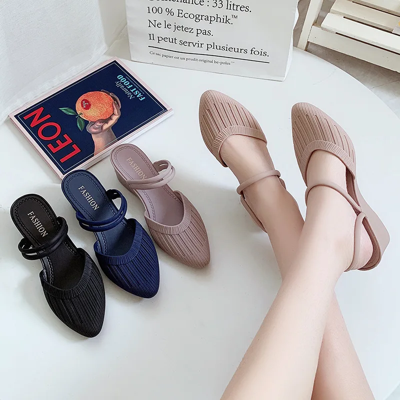 

2020 New Style Summer Casual Slanted Heel INS Slipper Women's Semi-high Heeled Outer Wear Slippers Half a Pack of Sandals WOMEN'