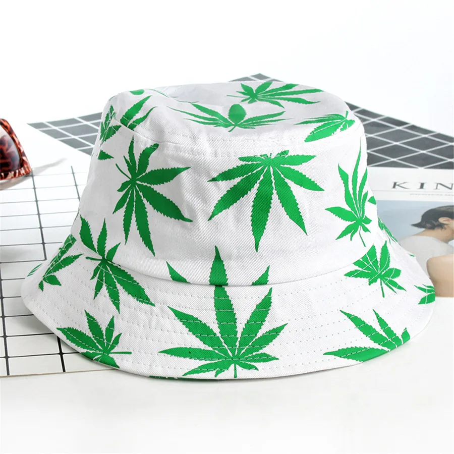 Women Men Leaf Design Bucket Hat Beach Sun Hat Leisure Panama street Hip Hop cap Couple flat fisherman Cotton Hats