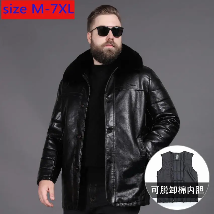 Новая модная супер большая зимняя одежда утолщенная кожаная стеганая негабаритная внутренняя подкладка теплое Мужское пальто из искусственного меха для мужчин размера плюс L-3XL - Цвет: black
