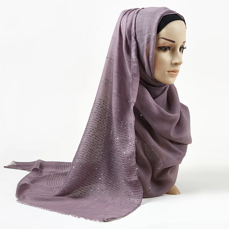 

2020 Fashion Muslim Sequins Hijab Scarf For Women Solid Headwraps Cotton Hijabs Femme Musulman Soft Long Headscarf Shawl