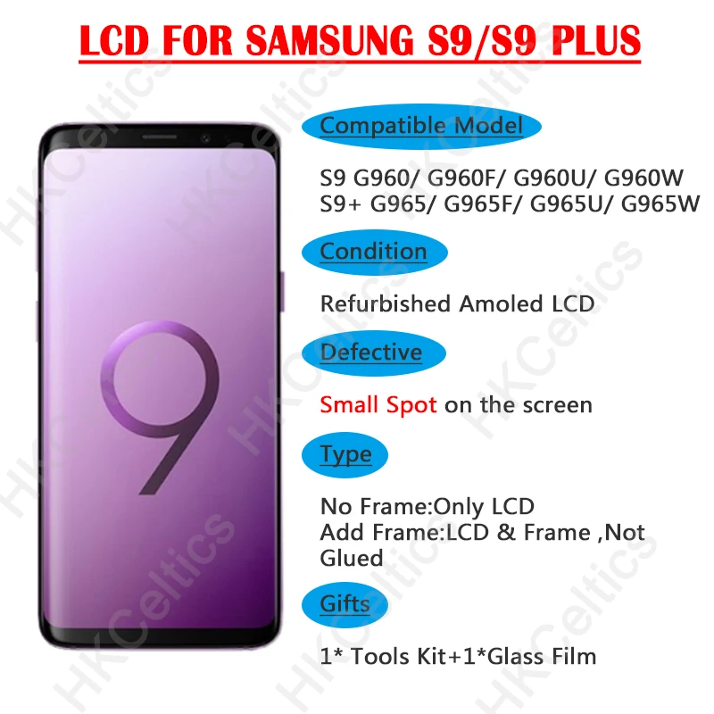 AMOLED Замена для SAMSUNG Galaxy S9 G960 S9+ G965F ЖК сенсорный экран дигитайзер с рамкой дисплей+ маленькое пятно