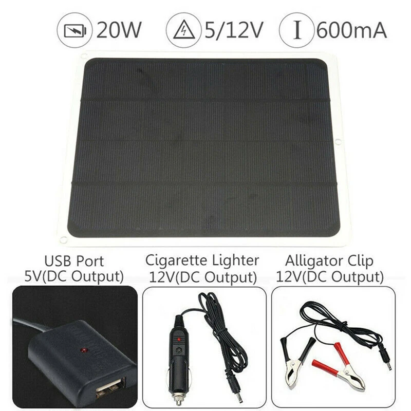 ABKK-20W солнечная панель 12 V/5 V зарядное устройство для Rv лодки автомобиля дома крокодил