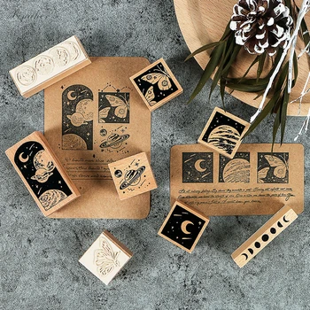 

8pcs/set Vintage butterfly planet decoration stamp wooden rubber stamps for scrapbooking stationery DIY craft standard stamp