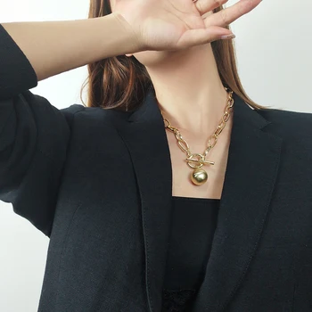 

HUANZHI 2020 New Trend Hip hop Oval Thick Chain Metal Ball Chain OT Schnalle Necklace for Men Women Girls Party Jewelry Gift