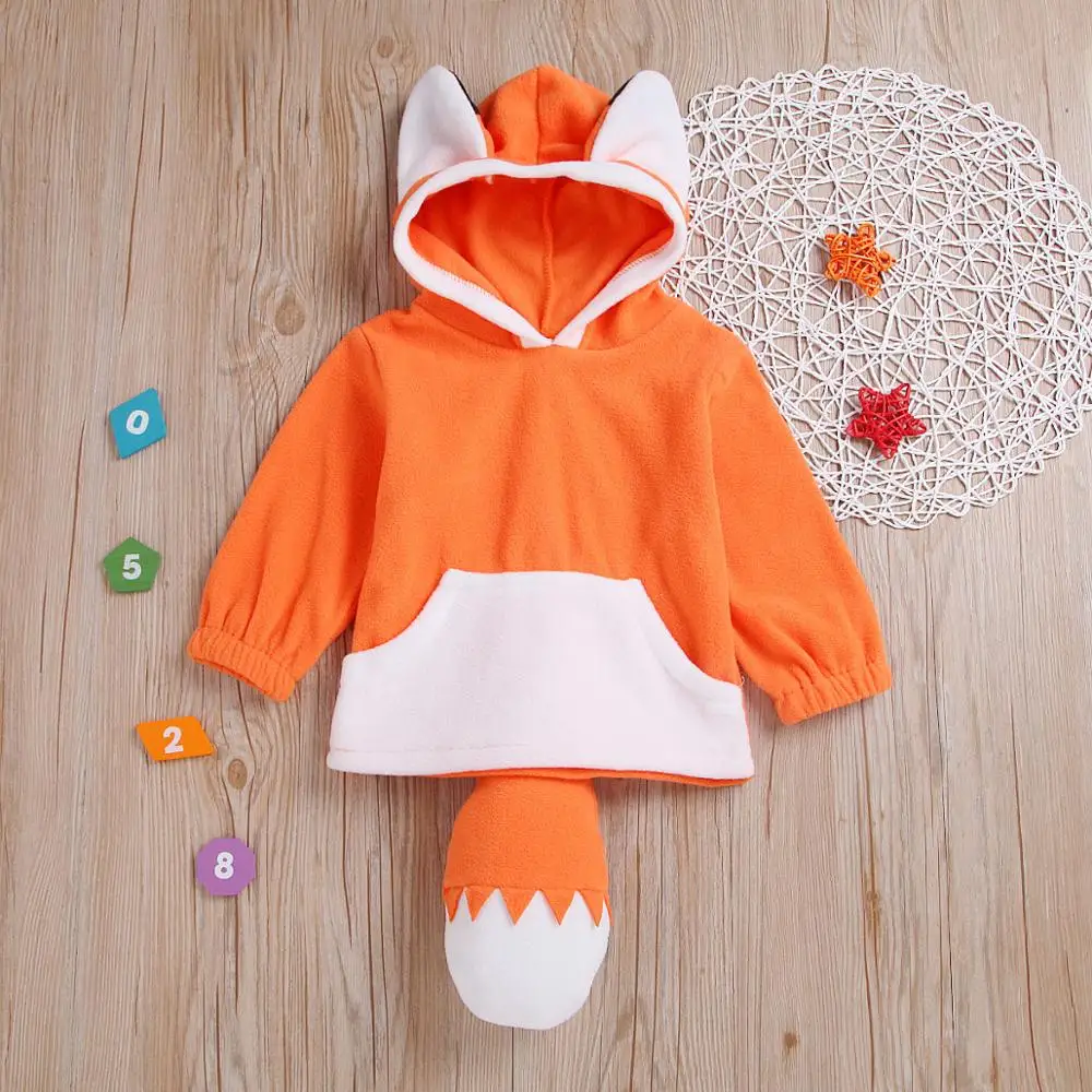Orange PatPat/Очаровательные толстовки с капюшоном с объемным рисунком лисы и цветными блоками для маленьких детей; дизайн с карманами; сезон весна-осень-зима; с капюшоном и лисьим хвостом - Цвет: Orange