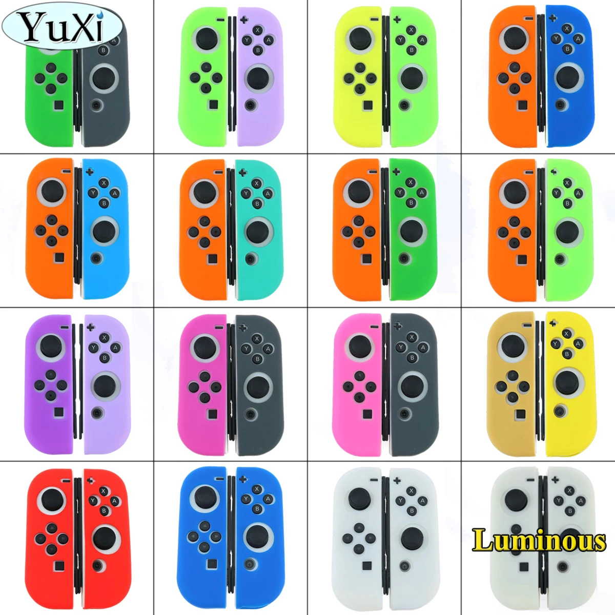 

YuXi Silicone Protective Nintend Switch Joycon Skin Cover for NS Games Controller with Joystick Grip Caps Luminous Red Blue
