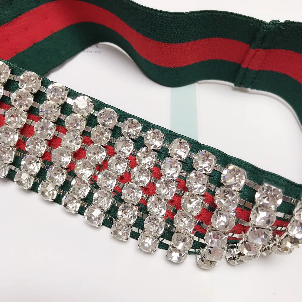 2021ins fashion shining large Rhinestone Crystal elastic hairband women hip hop crystal blue green striped hairband gift jewelry