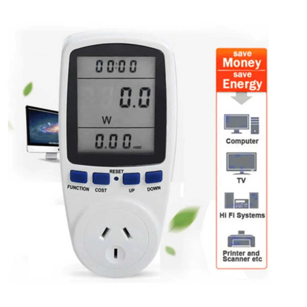 AU Plug 230V 50HZ LCD Energy Meter Voltage Wattage Current Monitor Watt Volt Amp Checker Analyzer Socket Electronic Switch