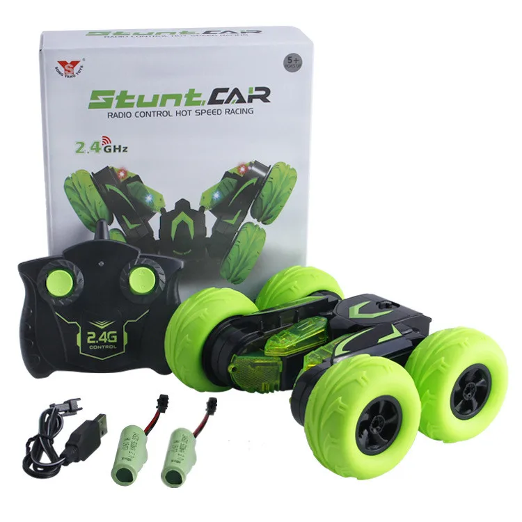 green RC Car 2Batter Новинка SY005 2,4G причудливый трюковый автомобиль 180 градусов 360 градусов высокая скорость Цветущий стоящий вращающийся Радиоуправляемый автомобиль с светильник, игрушки для детей - Цвет: green RC Car 2Batter