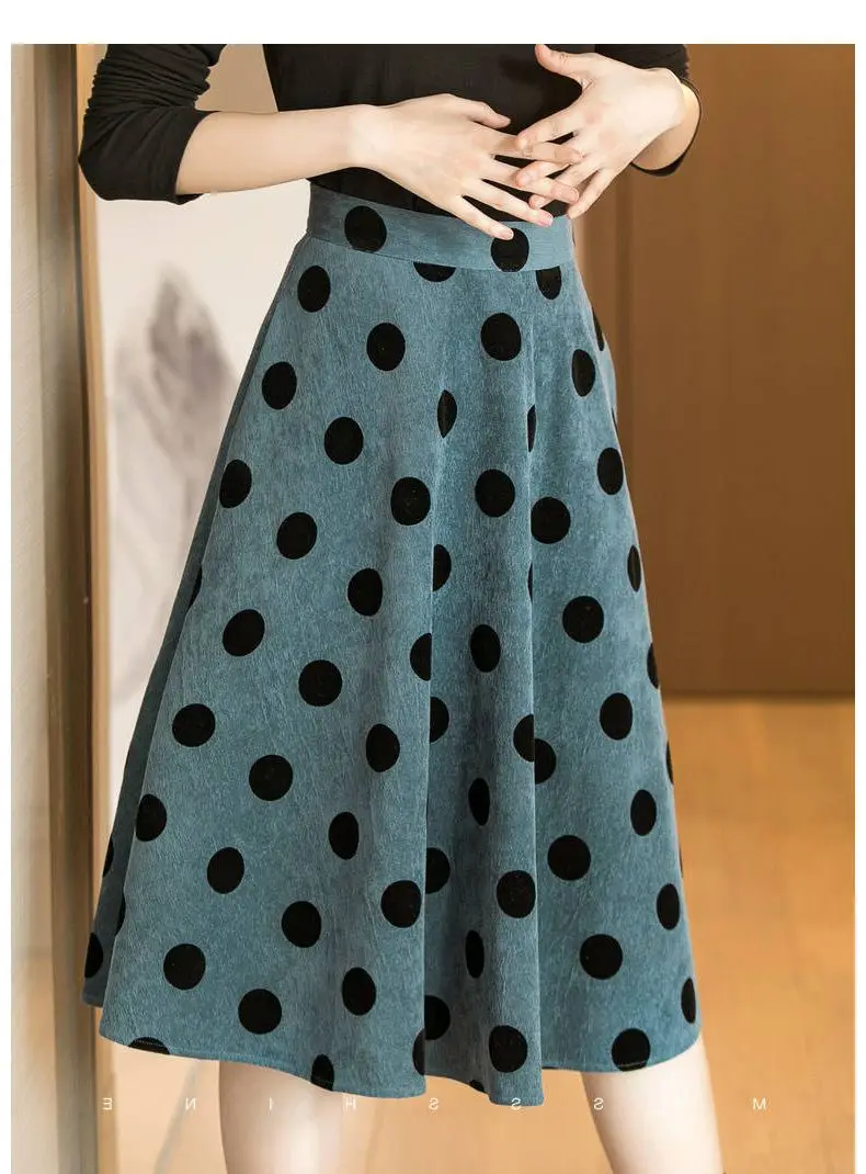Jupe Femme Falda Mujer saia зимняя зеленая юбка в черный горошек Faldas Mujer Moda женские юбки - Color: Army green