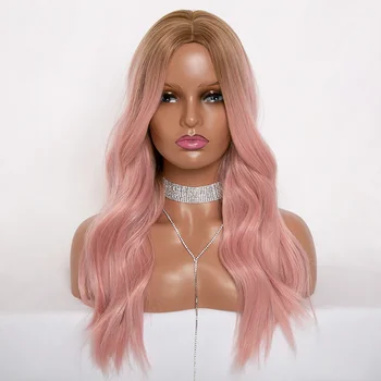 

Wavy Hair Wig Ombre Pink Wigs for Black Women Synthetic Long Middle Part Wig for Women High Temperature Fiber Pelucas De Mujer
