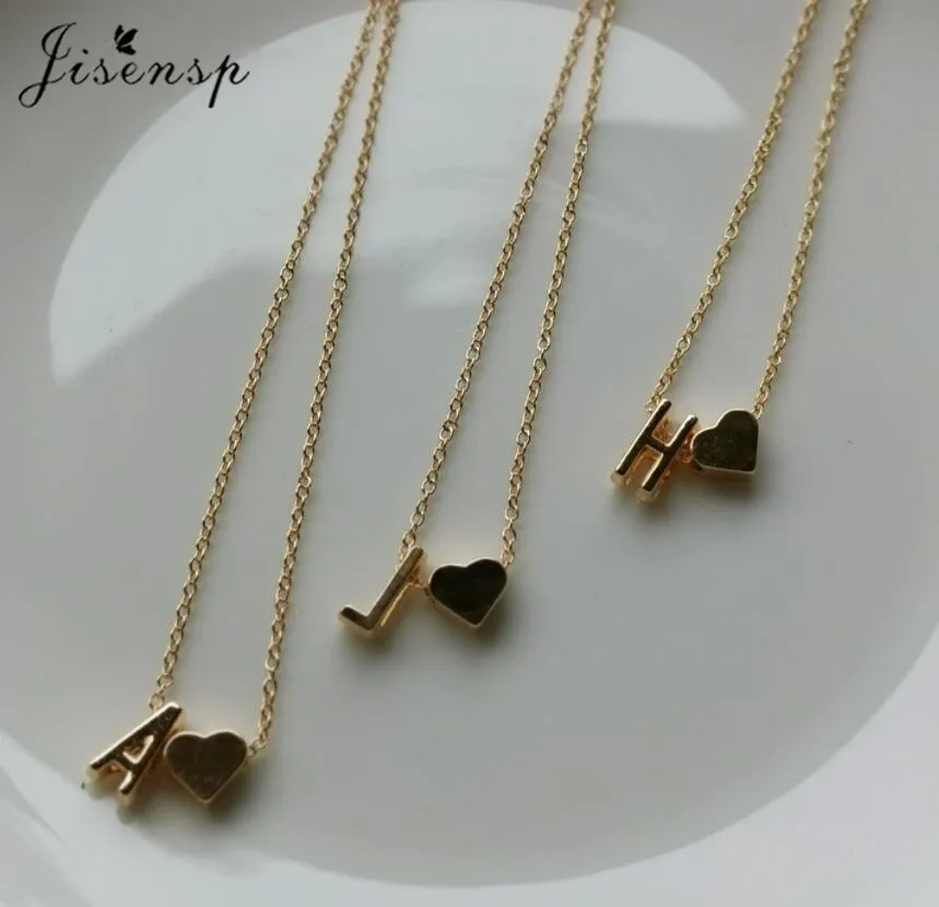 Jisensp Personalize Tiny Heart Initial Letter Necklace Dainty Letter Name Choker Necklace Gold Pendant for Women Birthday Gift
