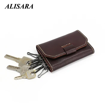 

Housekeeper Key Case Genuine Leather Handmade Top-end 100% Cowhide Men Hasp Keychain Women Credit Card Wallets Organizer Purses