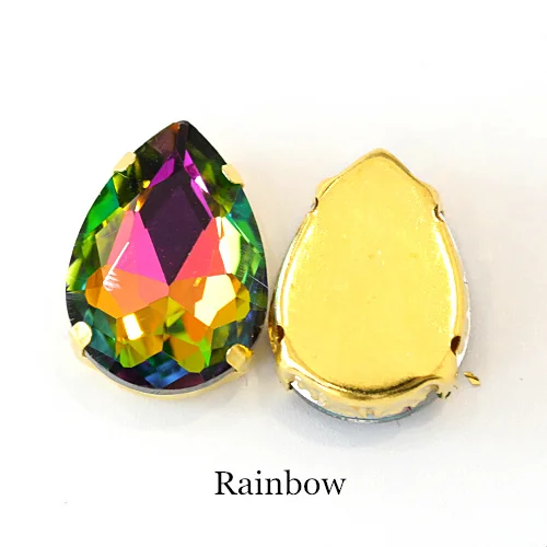 Rainbow Teadrop стеклянные стразы для шитья страз с золотыми каплевидными каплями, много цветов, стразы для пришивания, свадебные украшения E7068 - Цвет: Rainbow