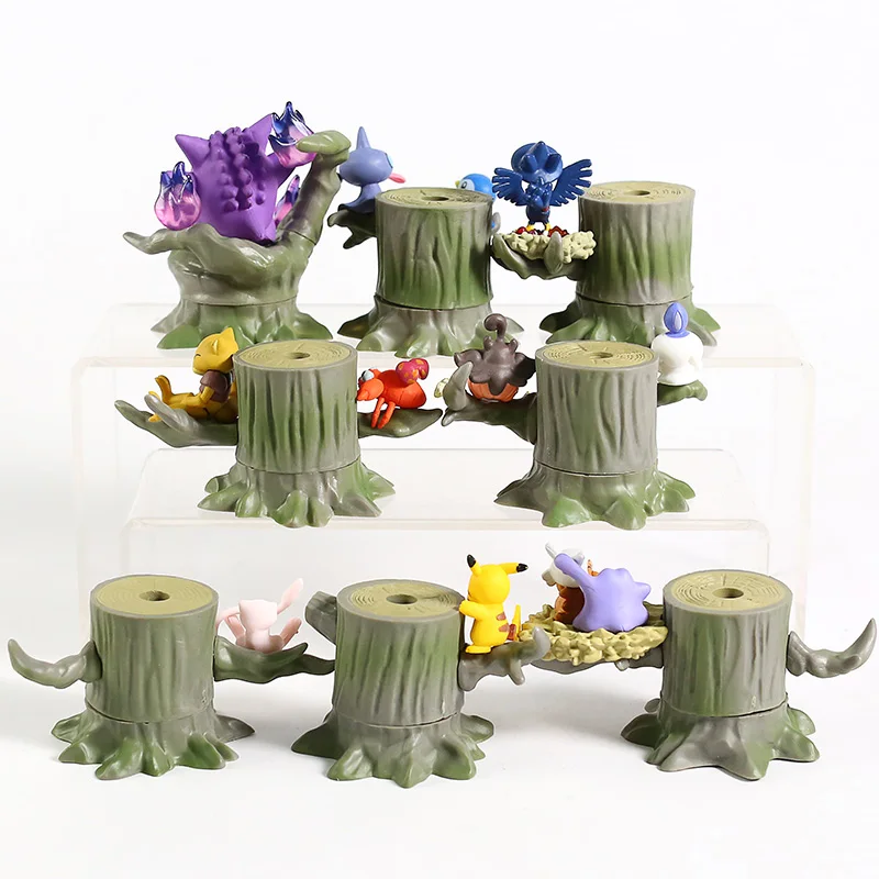 Monster Forest 2 Vol.3 Gengar Mew Ditto Cubone Pumpkaboo Litwick Paras Abra Piplup Shuppet Murkrow PVC Figures Toys 8pcs/set