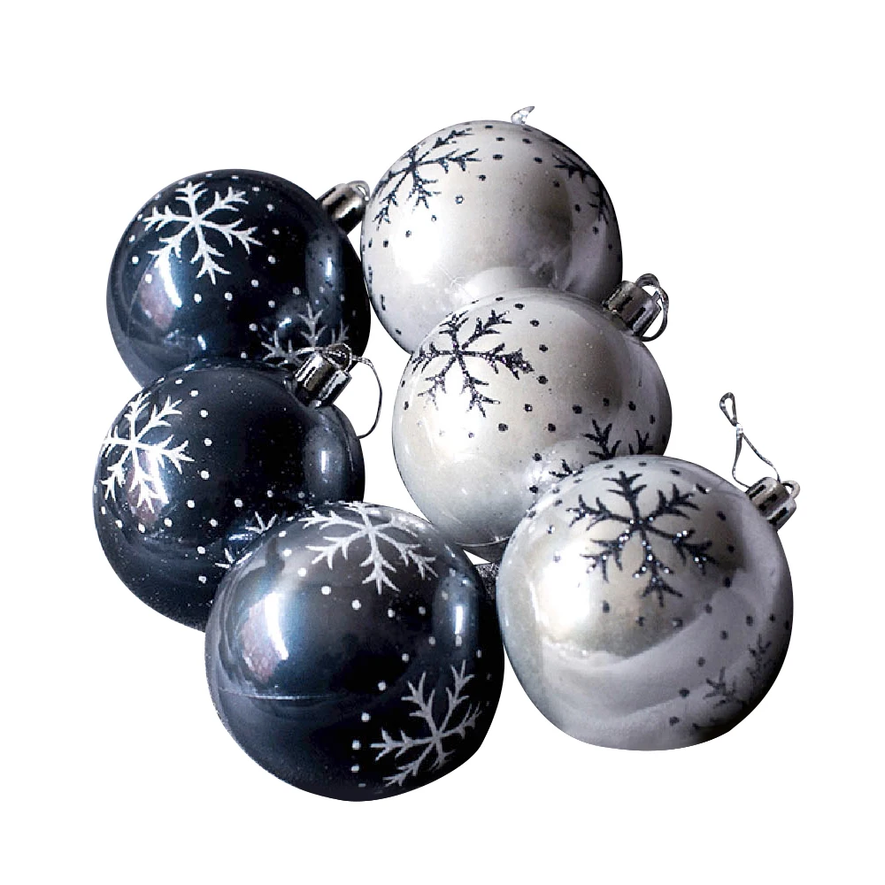 6Pcs/set Plastic Ball Christmas Tree Ornaments Black Snow Pattern PVC Hanging Pendants Craft For New Year Xmas Window Decoration