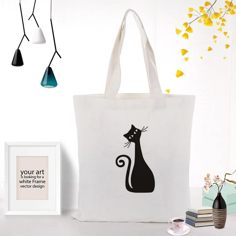 CAT017 Кошка Холст сумка на заказ Печать Логотип Сумка текст DIY ежедневное использование Экологичные многоразовые хозяйственные сумки переработка - Цвет: CAT017