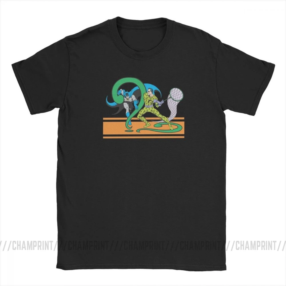 2019 Fashion Batman Fights Riddler T-Shirt Men Round Collar 100% Cotton T Shirts Short Sleeve Tees Original Clothes