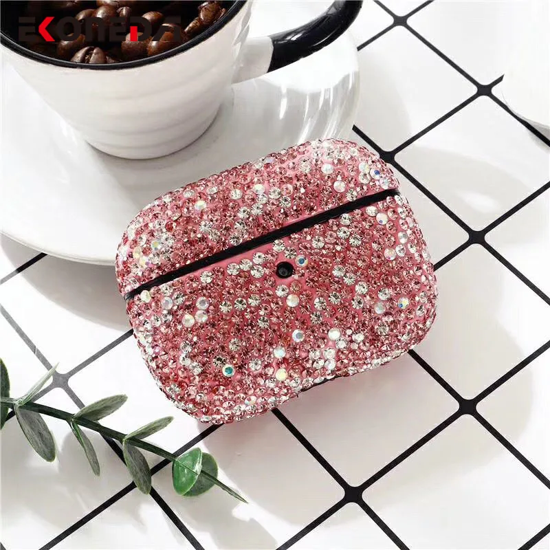 Pink EKONEDA роскошный чехол с блестящими бриллиантами для Airpods Pro Чехол, пластиковые вечерние Чехлы для девочек, защитный чехол для Airpods 3 Чехол - Цвет: Pink