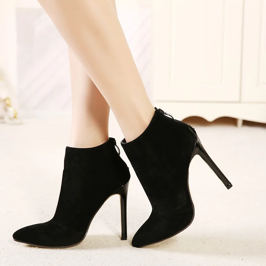 

Pointed Stiletto Suede Short Boots Classic Versatile Significant Leg Length Elegant Pointed Stiletto Short Boots