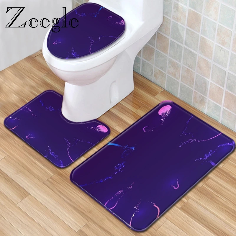 Zeegle Bathroom Mat Set Flannel Anti-Slip Shower Room Mat Toilet Seat Cover Bathroom Decoration Floor Rug Water Absorption Rug