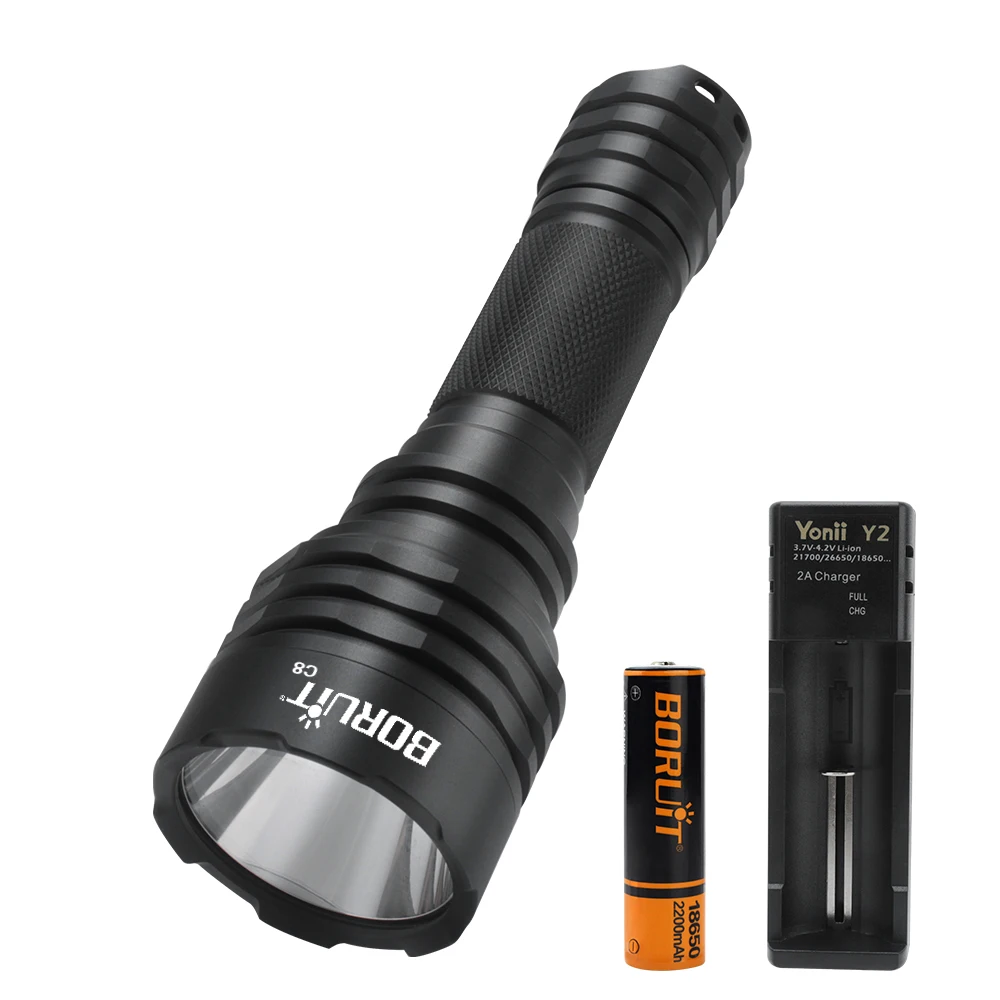 BORUiT New C8 1050LM Brightness Light Long-Range Flashlight Set,Powerful 5 Light Modes  Rechargeable LED Flashlight 18650 Torch best flashlights for police Flashlights