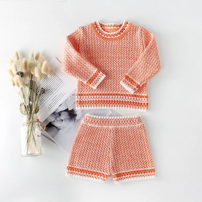 Humor Bear/Новинка года, весенне-осенняя модная одежда для малышей вязаный костюм свитер рубашка с длинными рукавами+ шорты комплект одежды для малышей из 2 предметов - Цвет: BT186I