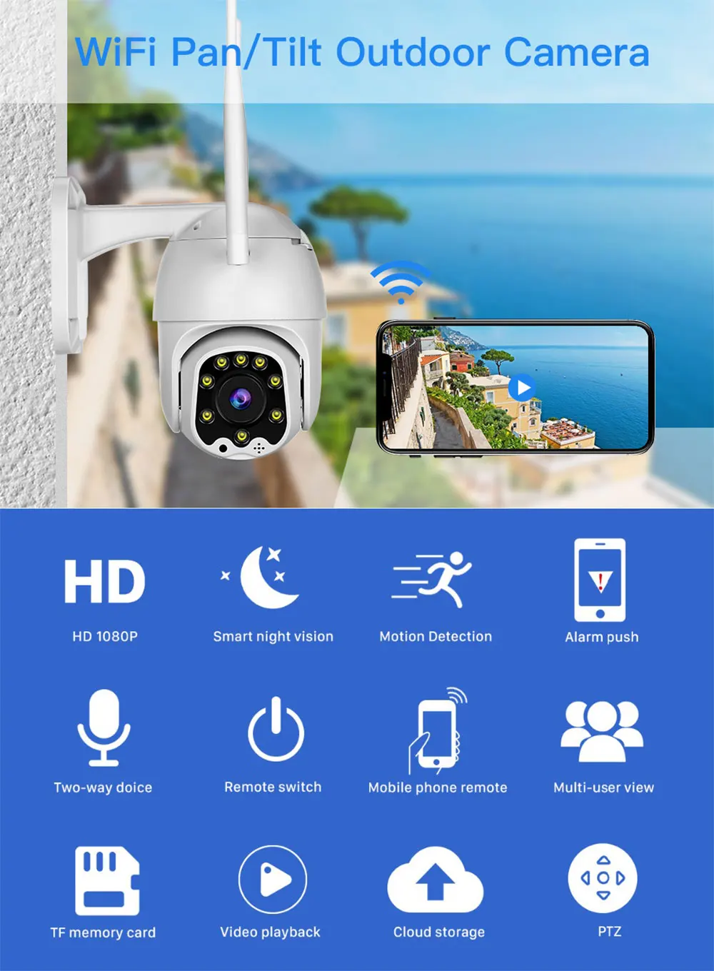 1080P PTZ wifi камера 2MP автоматическое отслеживание Водонепроницаемая CCTV Домашняя безопасность ip-камера 4.0X цифровой зум скорость купольная Беспроводная ip-камера