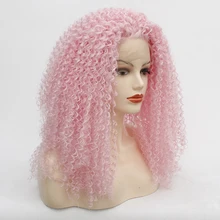 Модный светильник, розовый афро кудрявый синтетический парик, термостойкий синтетический парик на кружеве для косплея, вечерние парики
