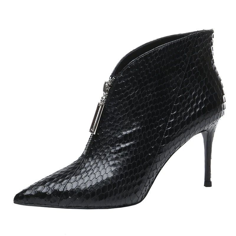 

women boots ankle black leather thin heels point toe female boots zipper OL shoes woman spring shoes good quality mujer shoes