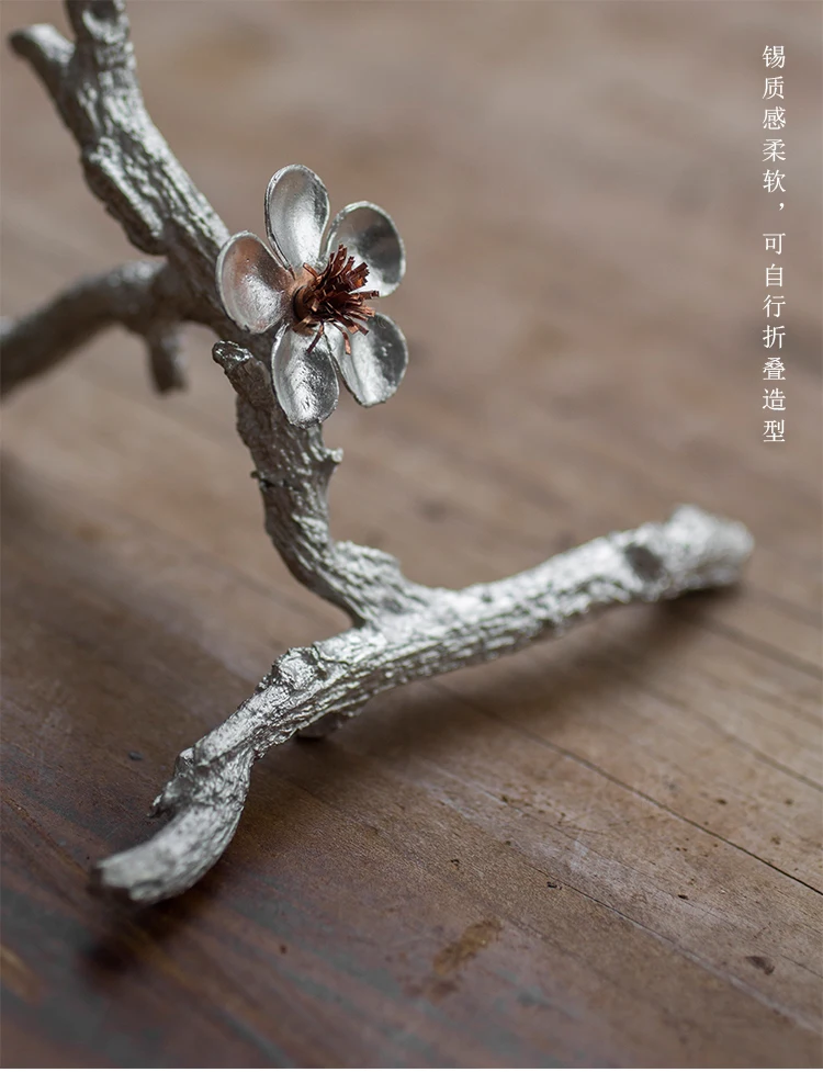 Handmade pure tin ornament plum bird flower tree ornament blossom tin incense seat tea pet incense plug creative home tea