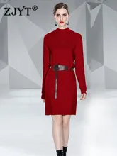 

New Arrivals Spring Long Sleeve Solid Pullover Knitting Sweater Dress for Women Winter Runway Designer Vestidos Casual Base Robe