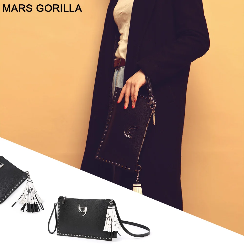 

women's small handbag wallet 2020 summer pack new design black leather rivet tassel purse cross body zipper banquet casual