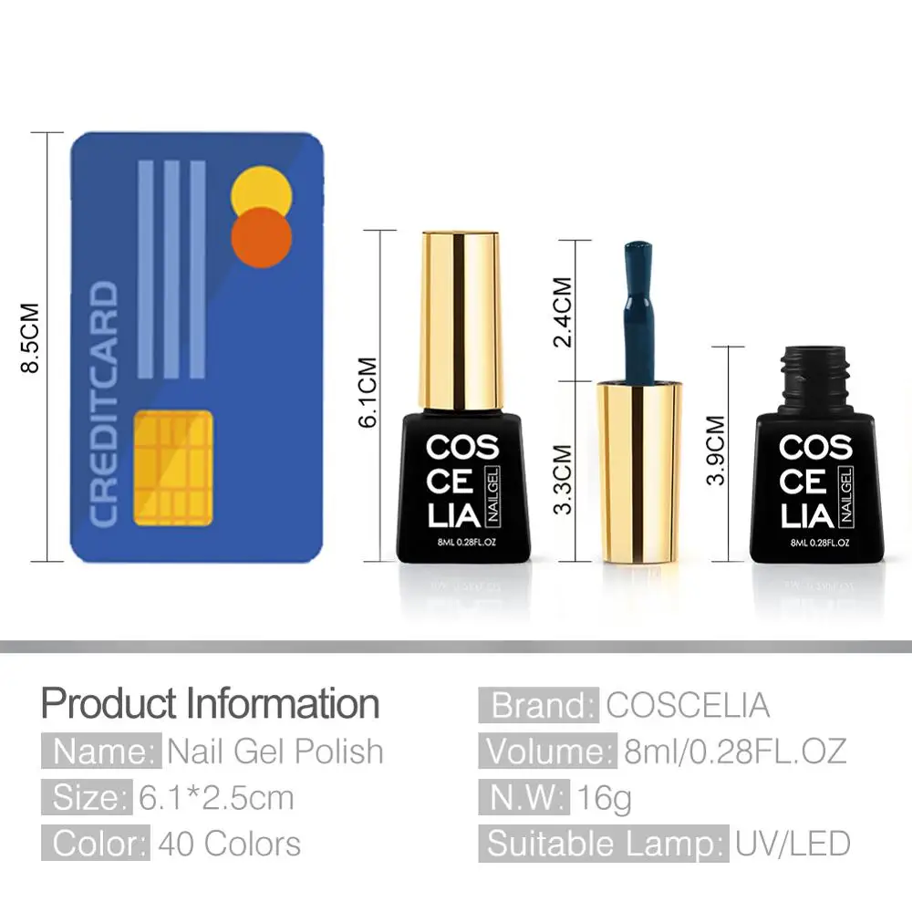 COSCELIA, 8 мл, чистый дизайн ногтей, УФ светодиодный Гель-лак для ногтей, вылеченный УФ светодиодный светильник, впитывающий лак, гель для маникюра