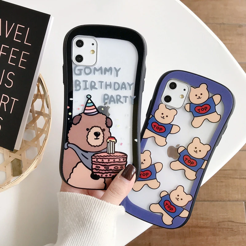 Чехол для телефона с мультяшным медведем из прозрачного стекла для iphone 11 11Pro Max XR X Xs Max 7 8 6 6s plus противоударные задние чехлы