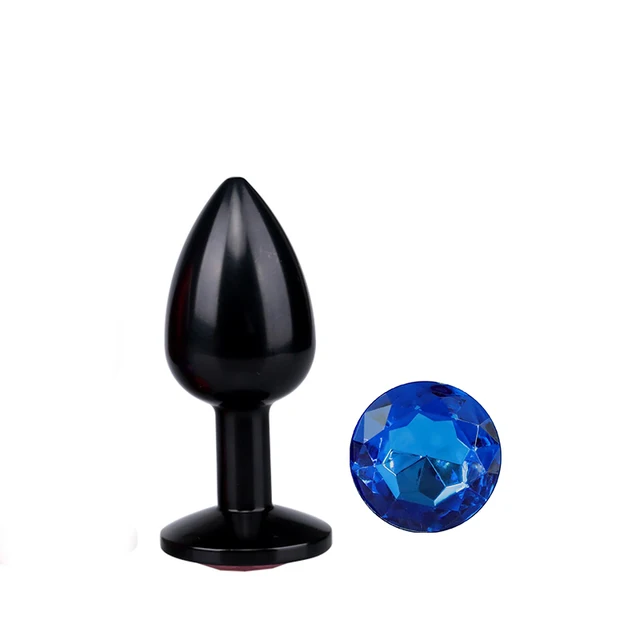Black metal anal plug blue diamond