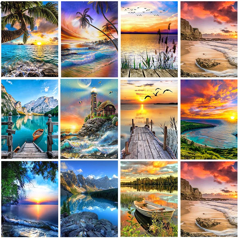 

NEW DIY Diamond Painting Seaside Landscape Diamond Embroidery Cross Stitch Picture of Rhinestones Art Scenery Home Decoration