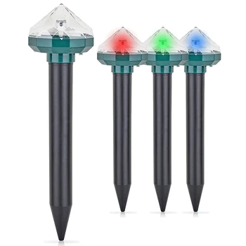

Solar Powered Ultrasonic Mole Pest Repeller, Outdoor Waterproof Garden Repellent Spikes with Multi-Changing LED Lights,4 Pack