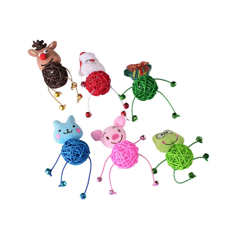 Christmas Cat Toy Cat Interactive Toy Cartoon Christmas Funny Rattan Ball with Bell for Cat Kitten Pet Supplies