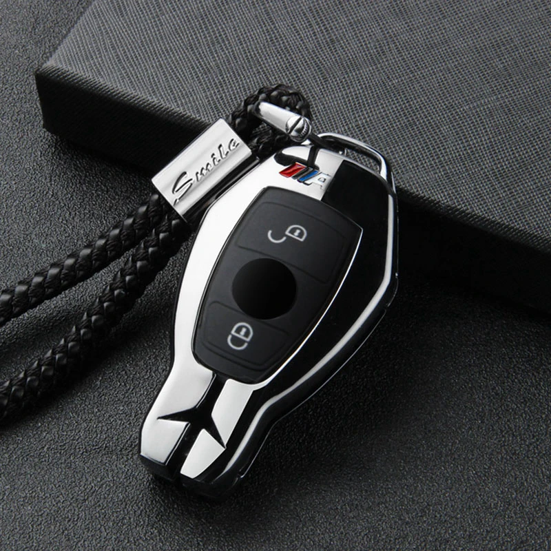Black 2 Buttons Металлический брелок для ключей, чехол, защитный чехол, подходит для Mercedes Benz E C Class W204 W212 W176 GLC CLA GLA, автомобильные аксессуары - Название цвета: Black 2 Buttons