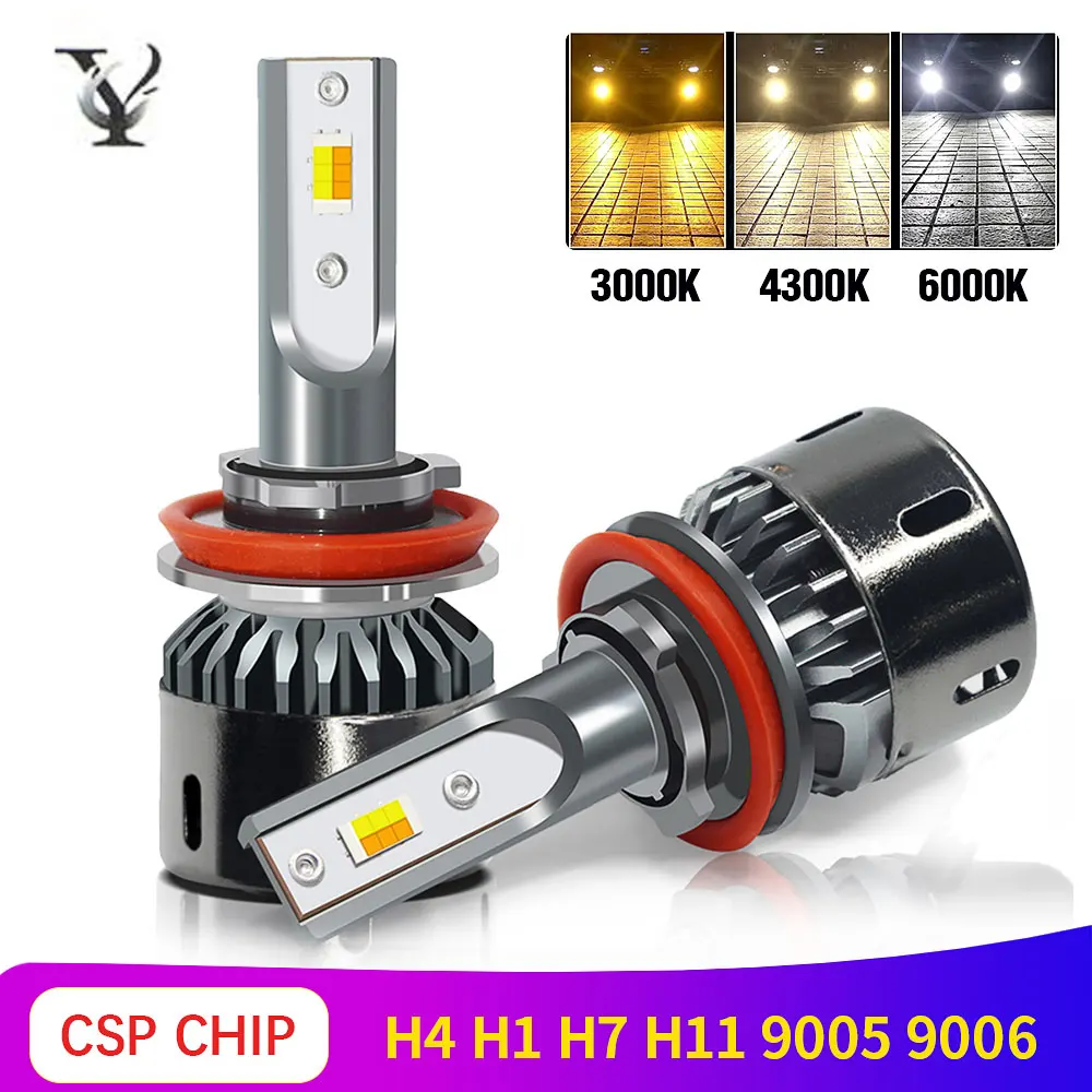 2 шт. светодиодный H7 лампы для Фар H4 H1 H11 H8 H9 9005 9006 9012 Hi-Lo луч CSP чип 12 в 6000 К турбо Автомобильная противотуманная фара
