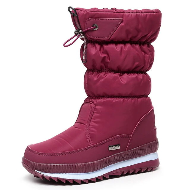 Women snow boots  platform winter boots thick plush waterproof non-slip boots  fashion women winter shoes  warm fur  botas mujer Red