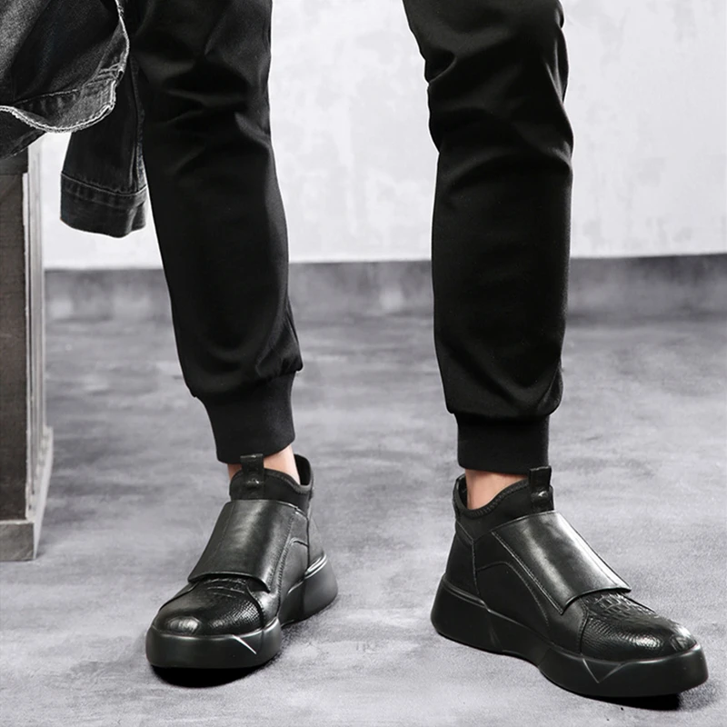 Черные кожаные туфли-оксфорды; мужские Ботильоны; сезон осень; мужские деловые туфли на застежке-липучке; нескользящие мужские ботинки