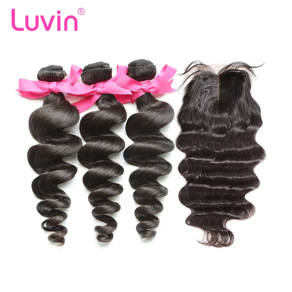 

Luvin OneCut Hair Loose Wave 8-30 inch 3 4 Bundles With Closure Brazilian Virgin Hair Weave Natural Color Water Wave