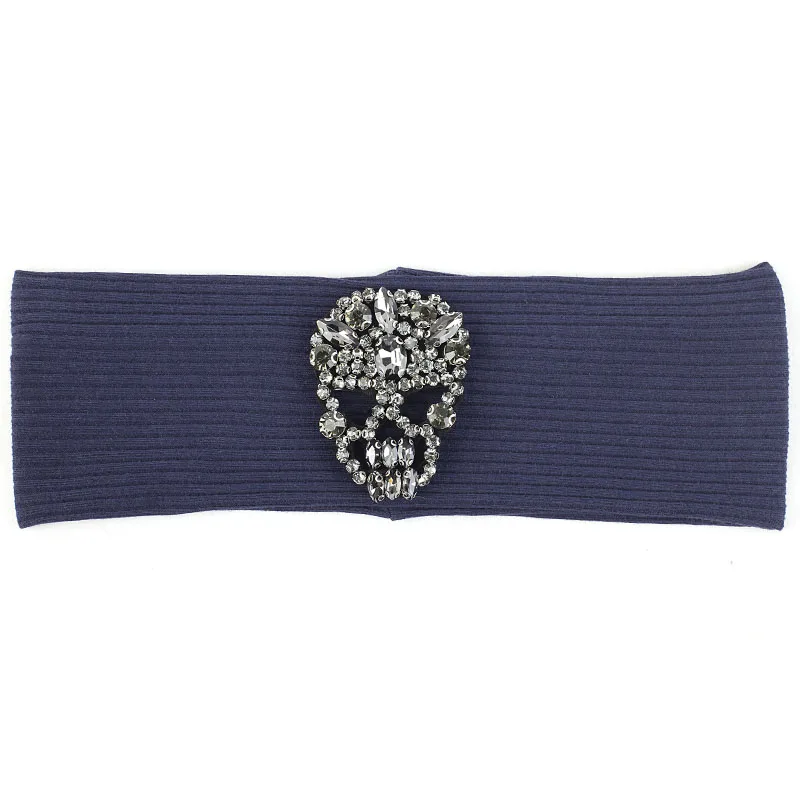 gray navy Geebro, женские повседневные блестящие стразы, ребристые повязки на голову, женские эластичные хлопковые аксессуары, ленты для волос, вечерние повязки на голову - Цвет: gray navy