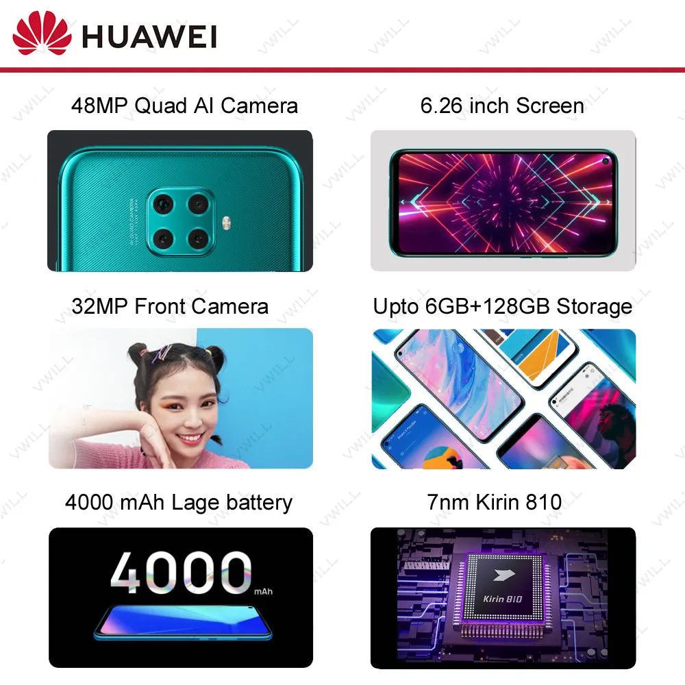 DHL Быстрая HuaWei Nova 5z мобильный телефон Kirin 810 Android 9,0 6,2" 2340X1080 6 ГБ ОЗУ 128 Гб ПЗУ Мп+ 32 МП отпечаток пальца