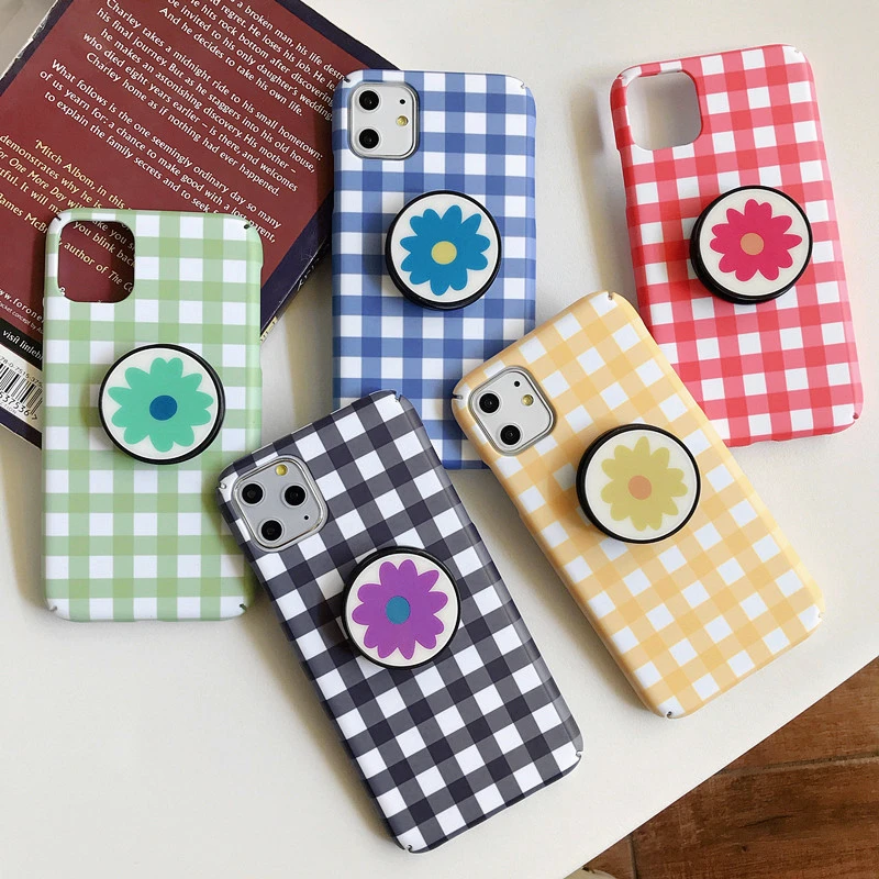 Милый простой разноцветный розовый клетчатый чехол для телефона с подставкой в